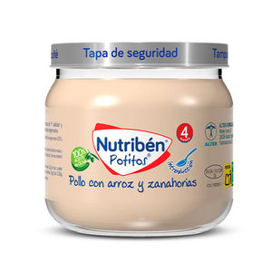 Potito Nutribén 4 frutas (manzana, melocotón, plátano y pera) para niños +6  meses - 235gr.
